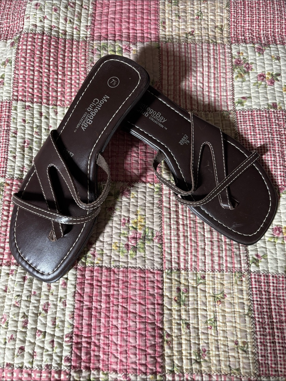 Leather Brown Slide Sandals